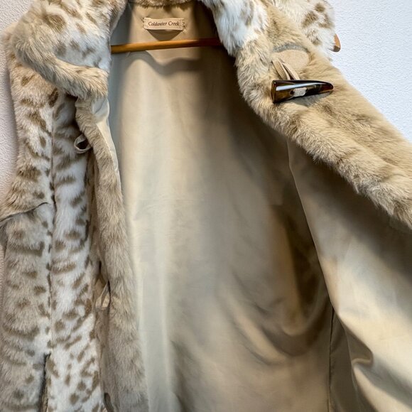 Faux Fur Toggle Vest Coldwater Creek Beige Brown Leopard Print Med Soft - Picture 8 of 8